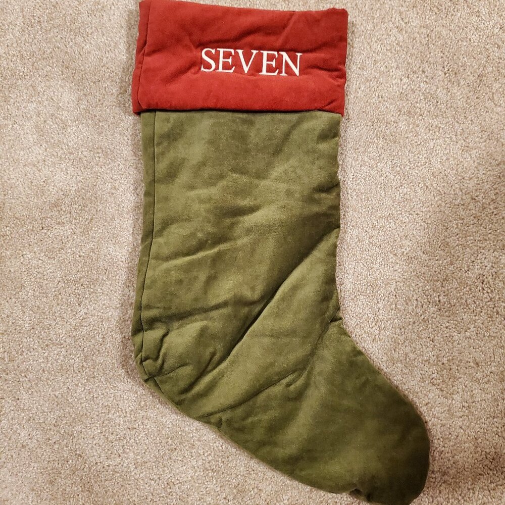 Pottery barn Classic Velvet Stocking with Seven Name on it